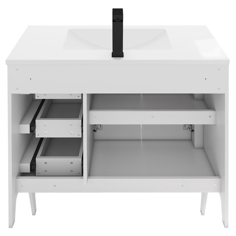  Transform Your Space: 36" White Bathroom Vanity with Resin Sink – Modern, Durable, and Ready to Install, White, 36"