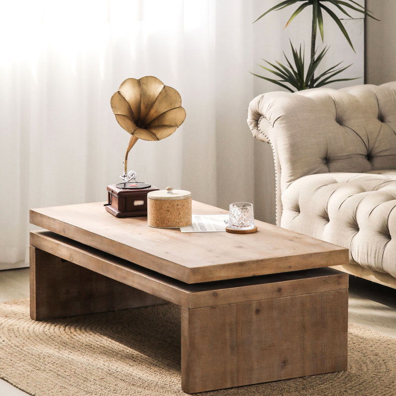 Table basse rustique en bois naturel, L 47,6 po x l 23,6 po x H 16,3 po, avec tablette ouverte