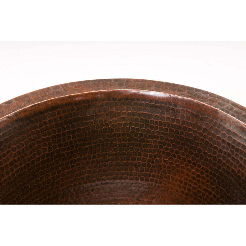 16" Round Hammered Copper Sink w/ Drain Opening, 2"