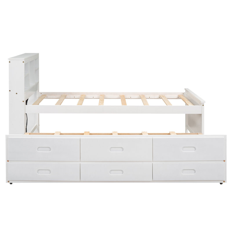 Idelson Auserine Platform Storage Bed, Full, White/Natural