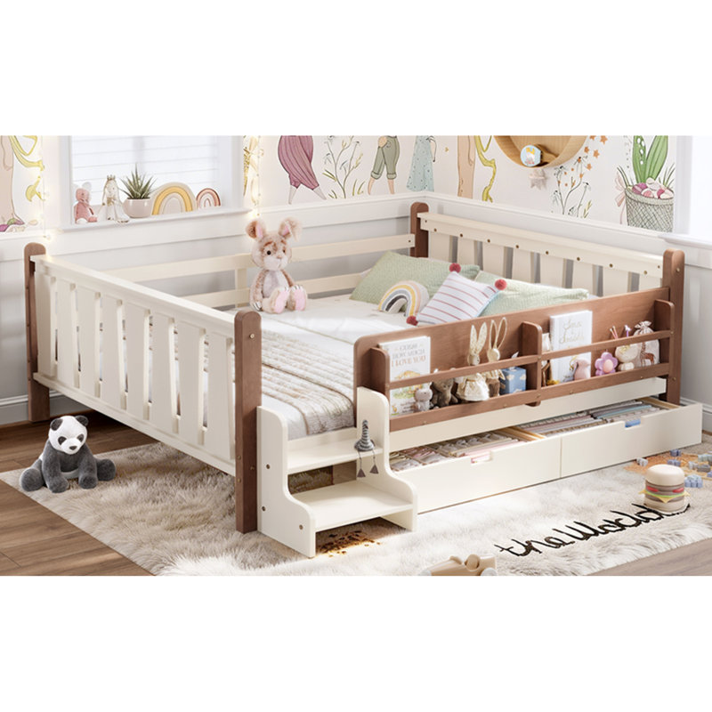 Space-saving Kids Floor Bed With Storage, Solid Wood Design For Home