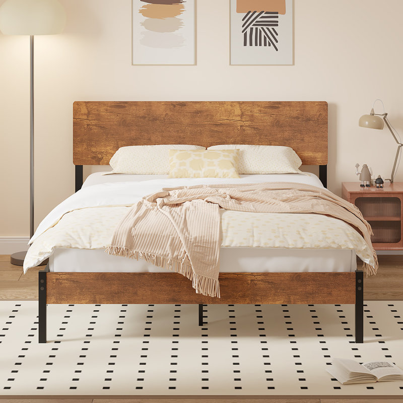 Queen Bed Frame With Wood Headboard And Footboard, Heavy Duty Platform Bed With Under Bed Storage, No Box Spring Needed