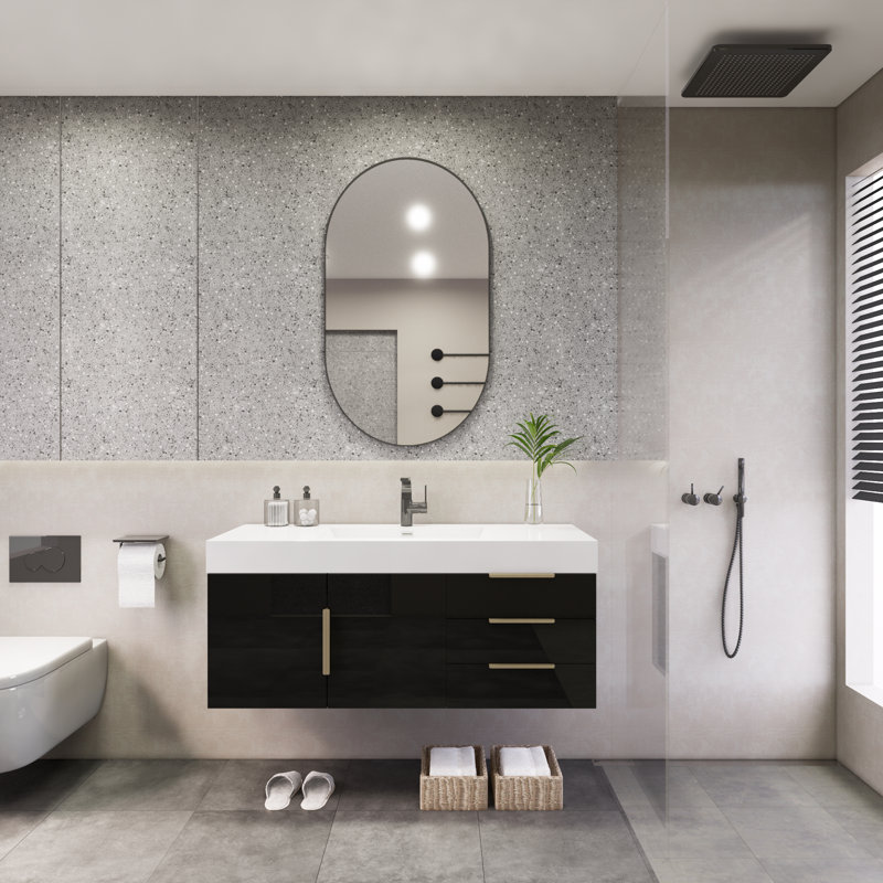Meuble-lavabo mural simple 47 po Wigfall, Noir très lustré