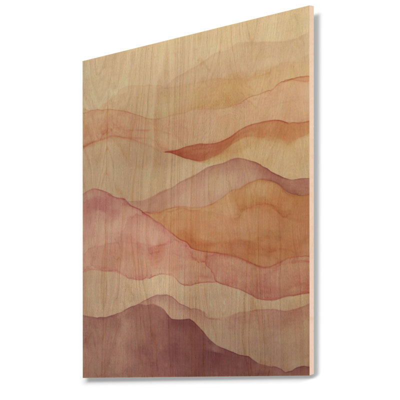 Glam Wave rose et orange I - décoration murale abstraite en bois, H 32 po x l 24 po, Rectangulaire