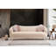 Élégant canapé 3 places beige, 84,6 po x 35,4 po x 31,5 po | Structure en bois de hêtre et en carton, tissu 100% polyester | Coussins en mousse souple et plumes, pieds en métal doré | Design moderne et glamour pour la décoration de salon et d'hôte