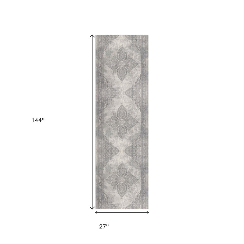 12' Gray And Beige Moroccan Runner Rug
