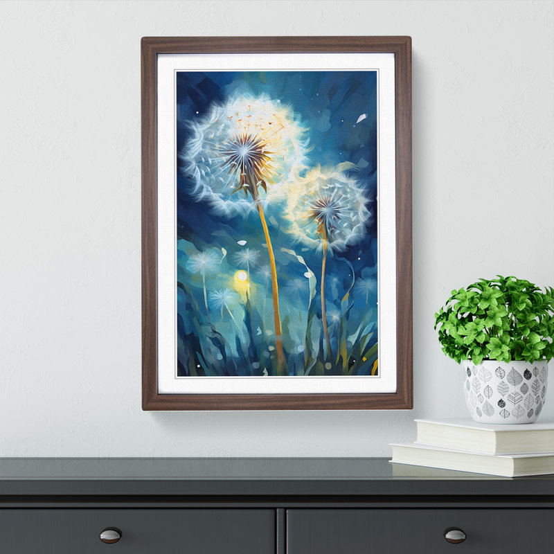 Dandelion Modern - Single Picture Frame Print on Wood, Walnut Framed, 46cm H x 34cm W