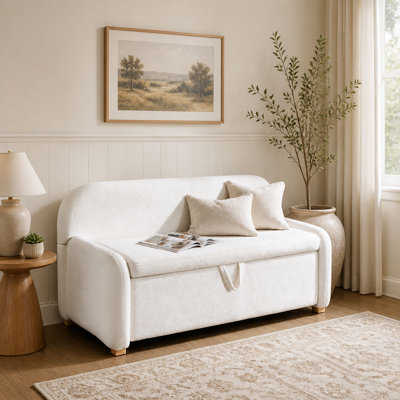 Banc de 55 po avec repose-pieds en fausse peau de mouton, rangement pour dossier blanc, chambre à coucher au bout du lit