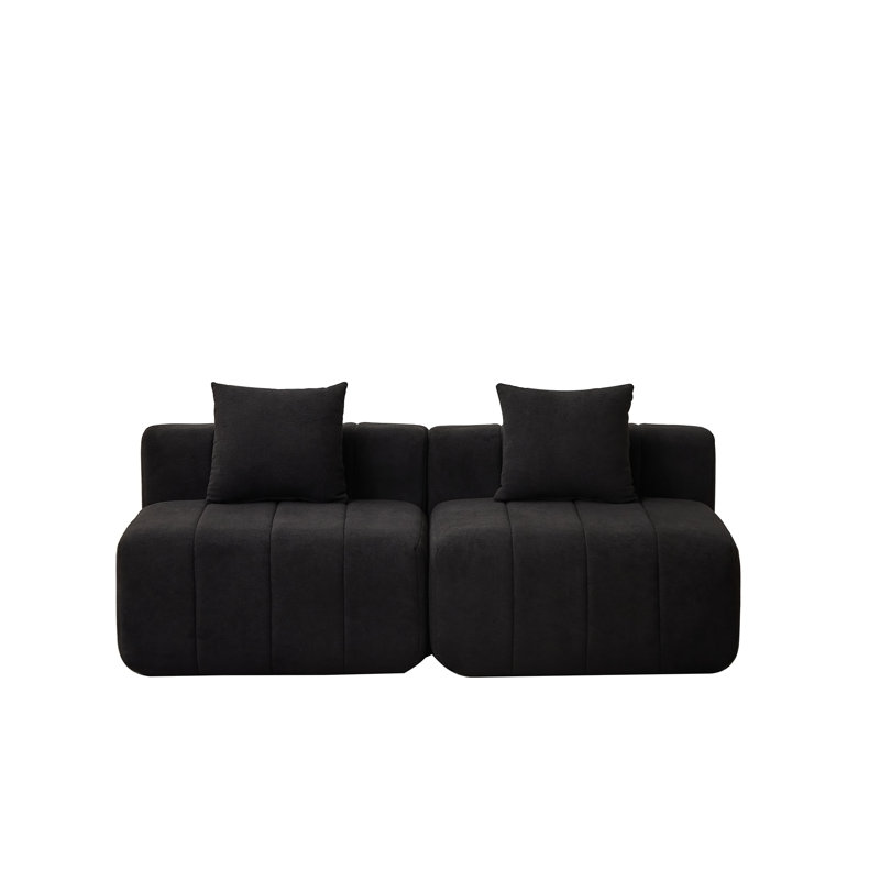 Canapé modulaire en chenille avec 2 coussins, Chenille gris