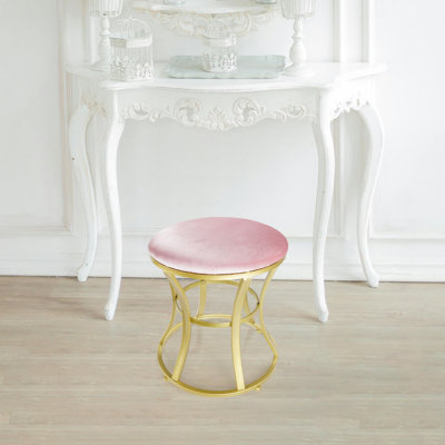 Tabouret de coiffeuse en velours rond, repose-pieds en velours rose avec repose-pieds en métal doré, fauteuil de maquillage pour meuble-lavabo, chambre à coucher, salon