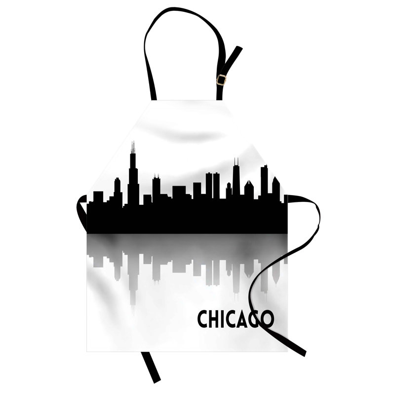 Tablier East Urban Home Chicago unisexe, gratte-ciel du centre-ville, taille adulte, noir et blanc