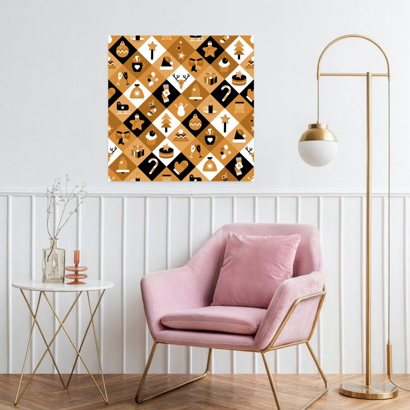 Festive Holiday Pattern Geometric Abstract Contemporary Christmas Tree Winter Landscape Wall Art Print 1 Piece Wrapped Canvas Wall Art