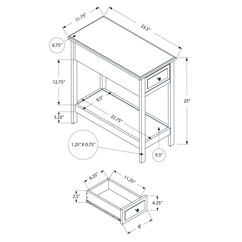 Accent Table, 2 Tier, End, Side Table, Narrow, Nightstand, Bedroom, Storage Drawer