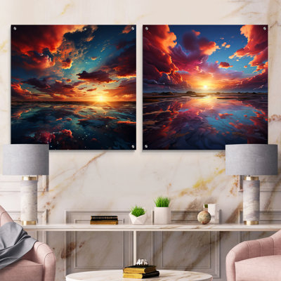 «Majestic Dream Sunset Horizon» - ensemble d'art mural en verre acrylique Sky
