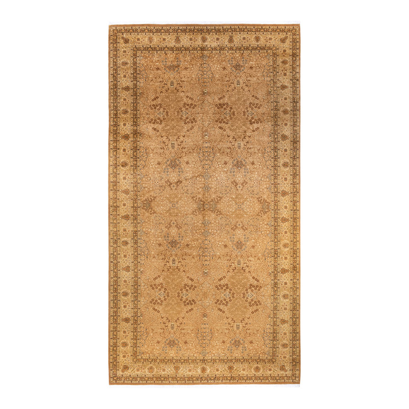 Tapis brun / brun noué à la main de conception unique 8 pi 2 po x 15 pi 10 po Mogul