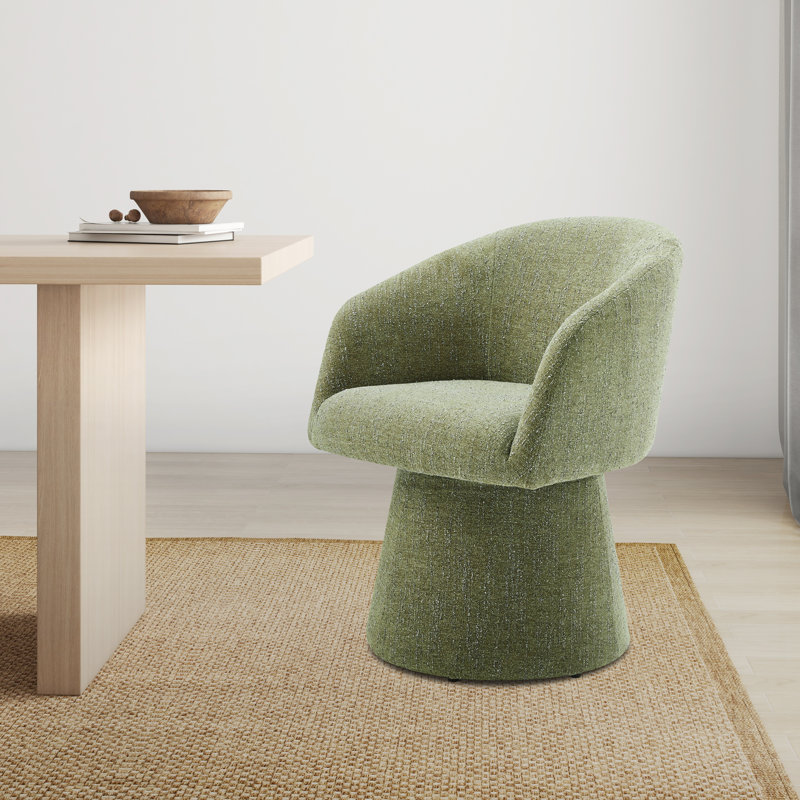 Kyo 24.4" W Chenille Swivel Barrel Chair, Mellow Forest Chenille