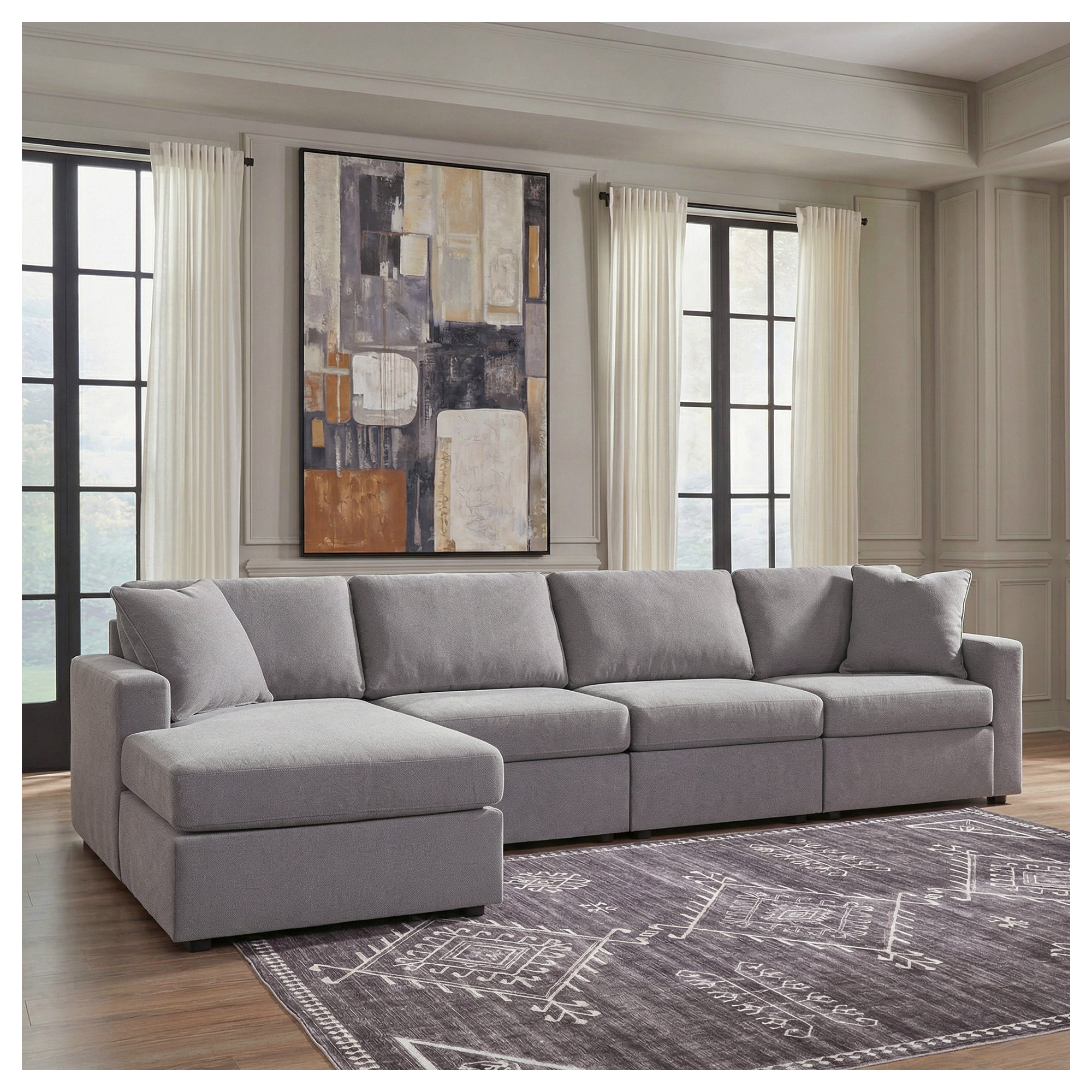 Bulwell Sectional With Chaise, Left Hand Facing, Gray Polyester, 36" H x 140" W x 68"D