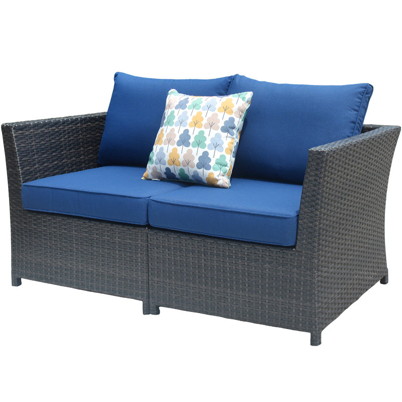 Ensemble de conversation à assise profonde et coussins 9 pièces Joelliane, Bleu marine