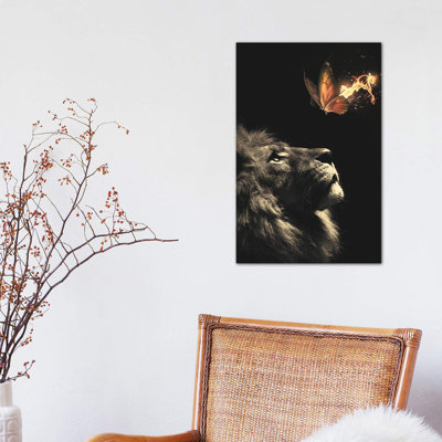 Lion Butterfly 1 Piece Wrapped Canvas Wall Art