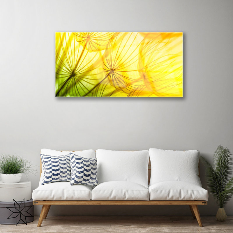 Glass Print Wall Art 100X50cm Image Printed On Glass Decorative Wall Picture Behind Toughened / Tempered Safety Real Glass For Kitchen & Living Room Theme: Dandelion Floral