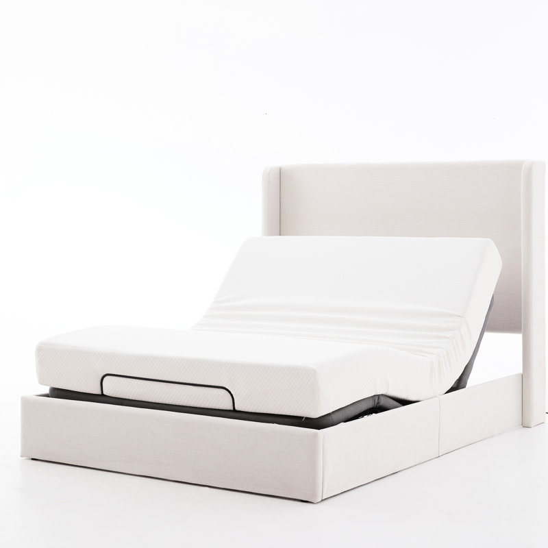 Queen Adjustable Bed Frame, Electric Base With Wireless Remote, Massaging Function, And Compatibility Upholstered Multiple Mattress Types Massager, Memory Foam