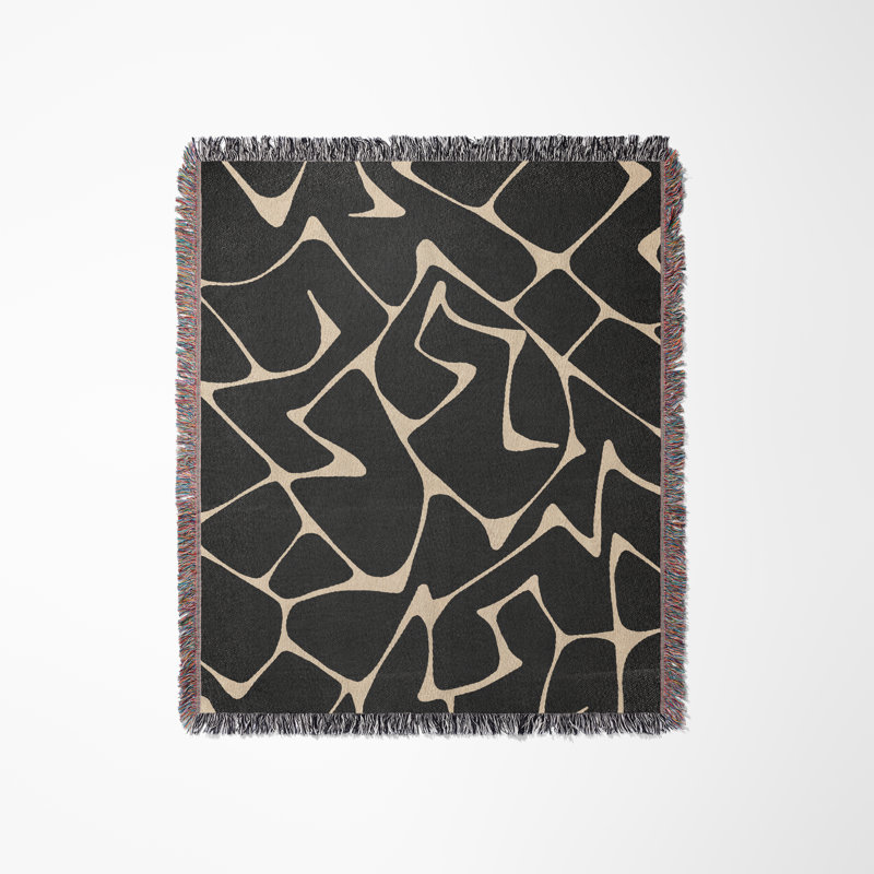 Jeté 100% coton abstrait Mola, Noir / Beige, L 60 po x l 50 po
