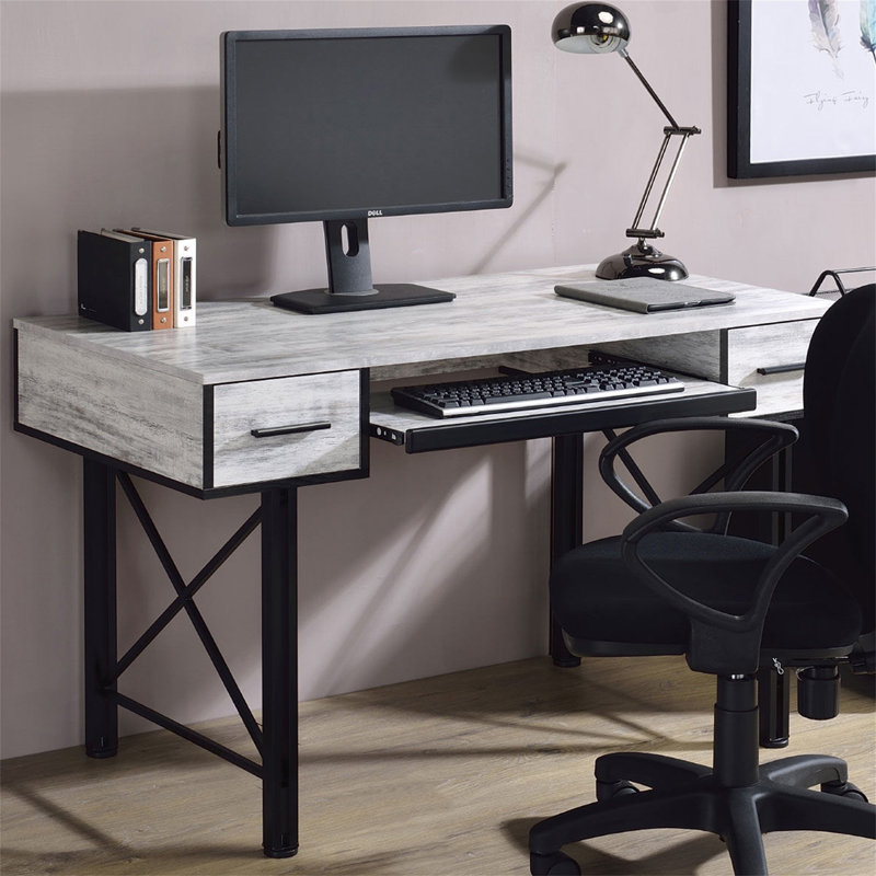 Rectangular Computer Desk With 2 Drawers (Not Including Office Chairs), Antique White