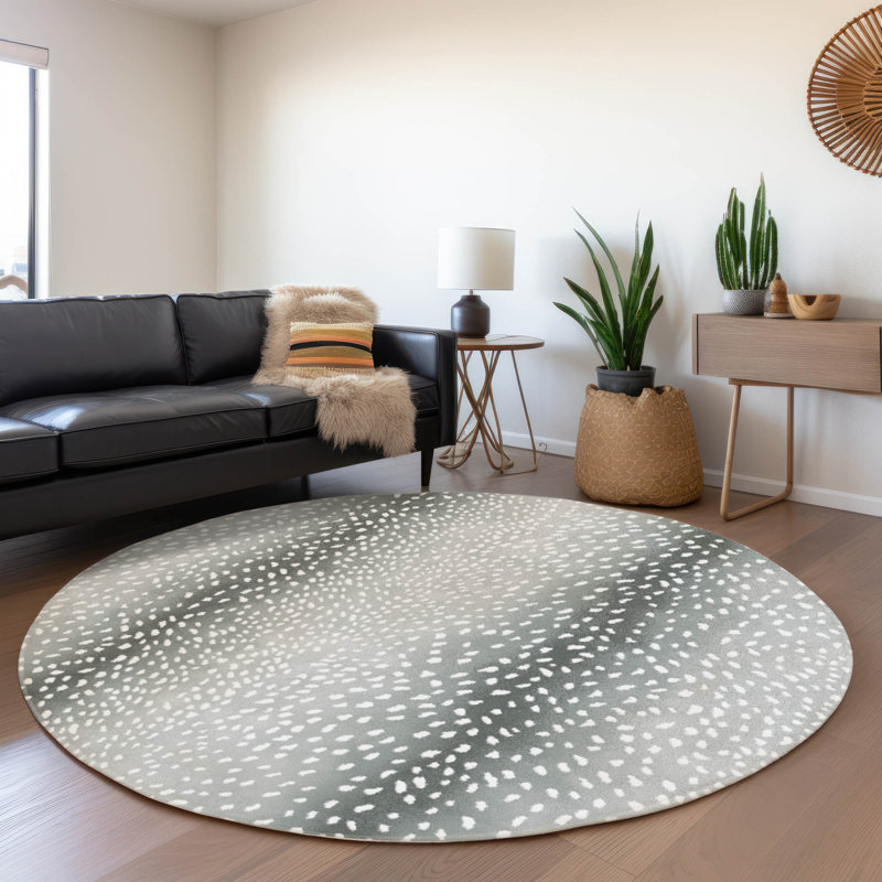Premium Machine Washable Merilou AMF44 Gray Rug, Round 8'