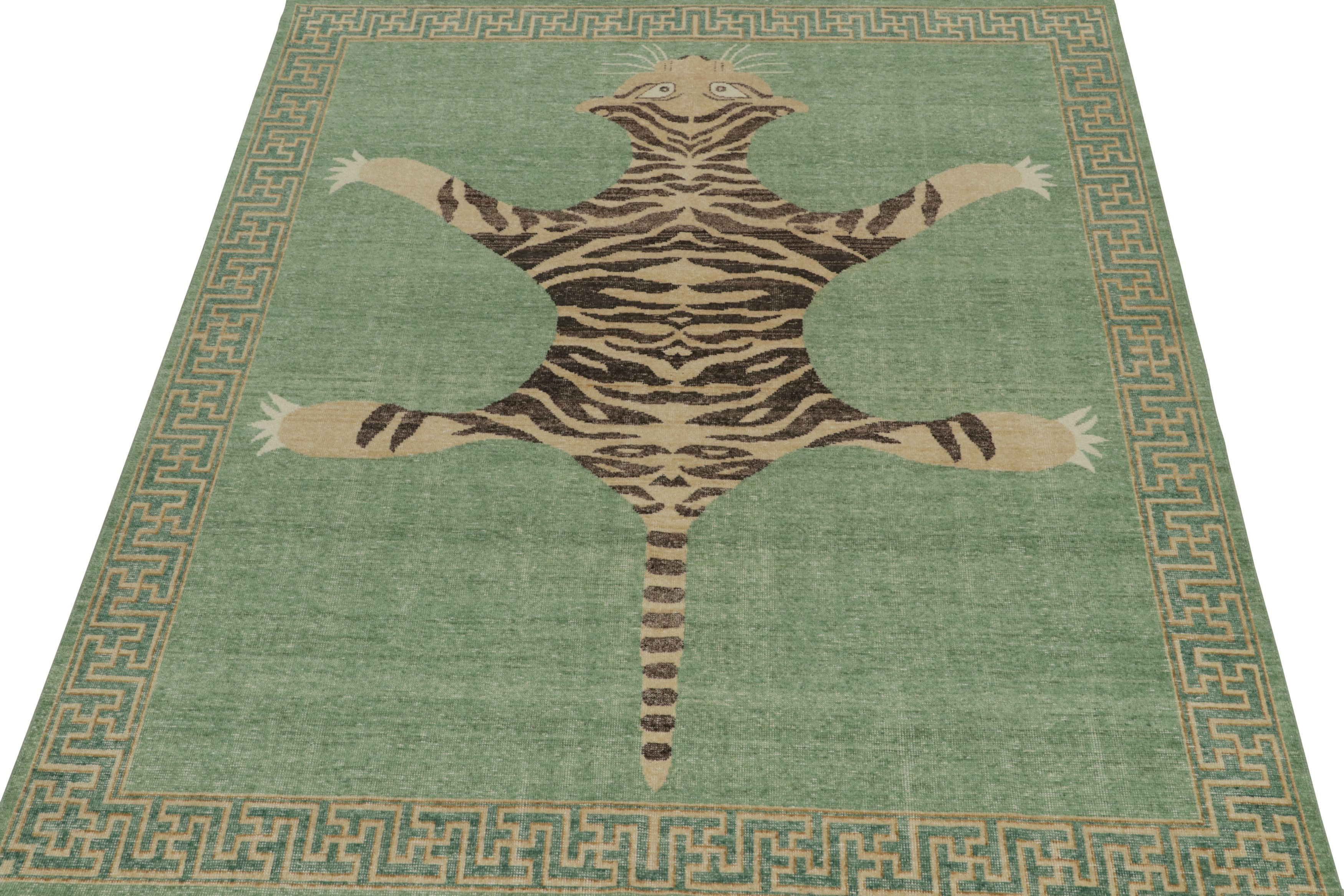 Rust Tiger Rug Skin Rug & Kilim’S Distressed Tiger Skin Rug In Green, Beige & Black ...