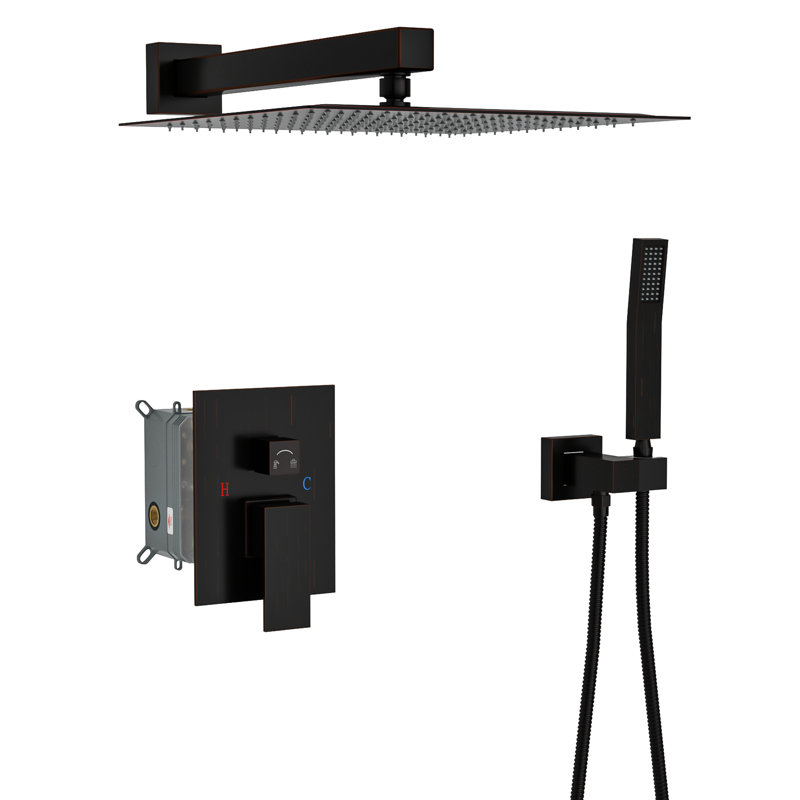 12 Inch Oil Rubber Bronze Shower System With Dual Square Heads - Wall Mount Head