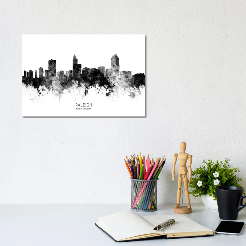 Raleigh North Carolina Skyline Name Bw by Michael Tompsett - Wrapped Canvas Gallery-Wrapped Canvas Giclée
