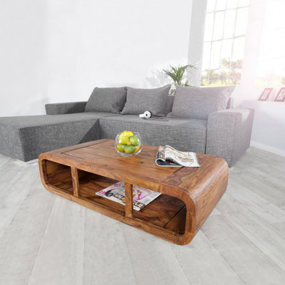 Kiera Solid Wood Floor Shelf Coffee Table with Storage