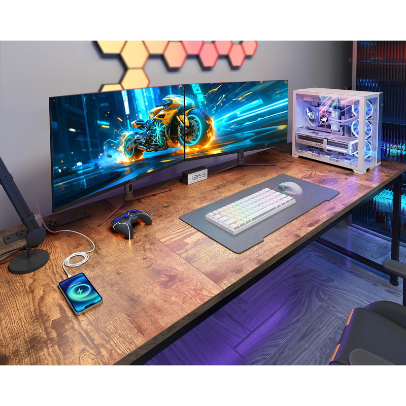 71 Inch Computer Desk With USB Ports, Large Office Desk, Long Study Student Writing Desk, Rustic Brown