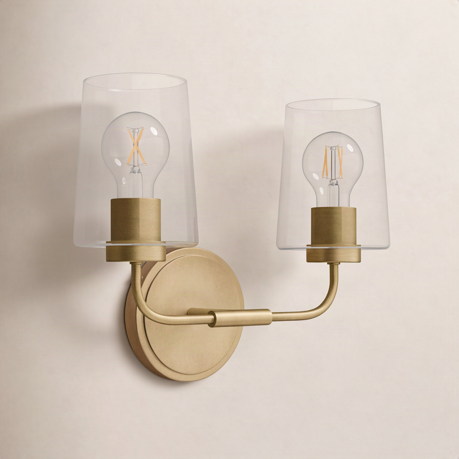 Viva 2 Light Transparent Dimmable Vanity Light, Heritage Brass