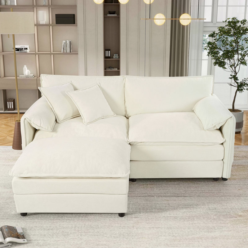 Canapé modulaire à assise profonde en nuage avec repose-pieds, causeuse moderne en chenille confortable et rembourré en forme de L pour salon, appartement, bureau, bricolage