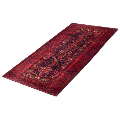 Tapis rouge / bleu en laine noué à la main de conception unique 3 pi 6 po x 6 pi 10 po années 2000 Gafford