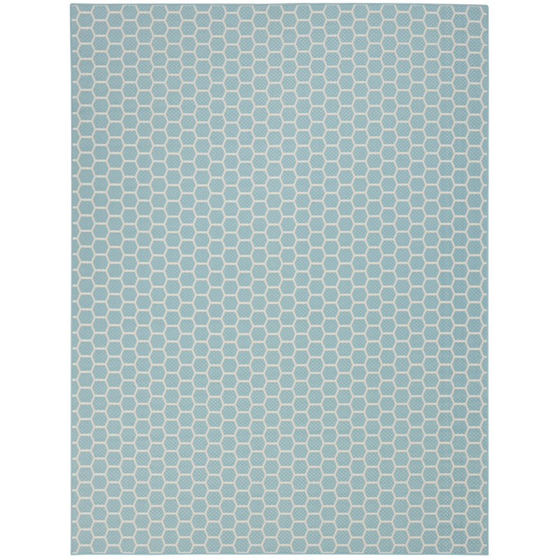 Kyee Geometric Reversible Indoor / Outdoor Area Rug in Aqua, Rectangle 9' x 12'