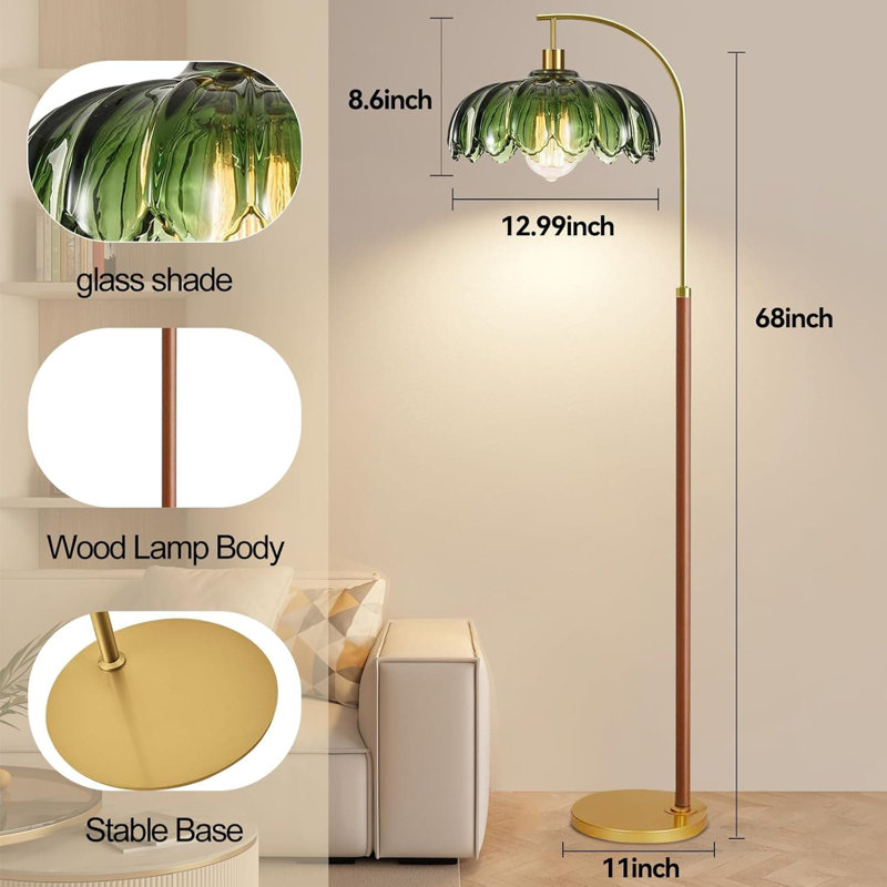 Modern Arc Floor Lamp With Remote Control & Glass Lampshade - Dimmable LED Standing Lamp With 3 Color Temperatures For Living Room, Bedroom, Or Office Corner