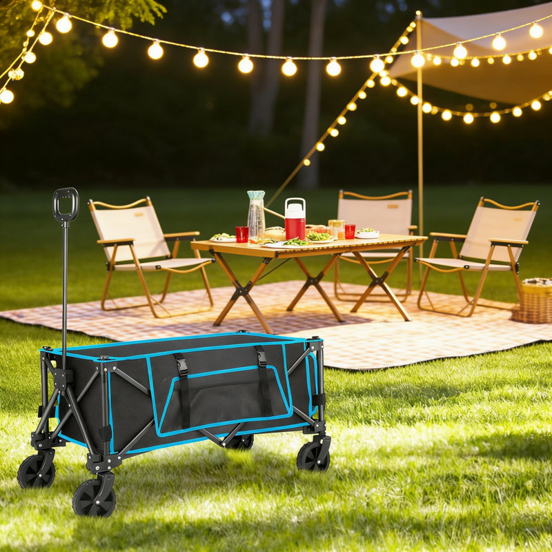 Large Capacity Folding Camping Wagon - Collapsible Outdoor Utility Cart With Adjustable Handle