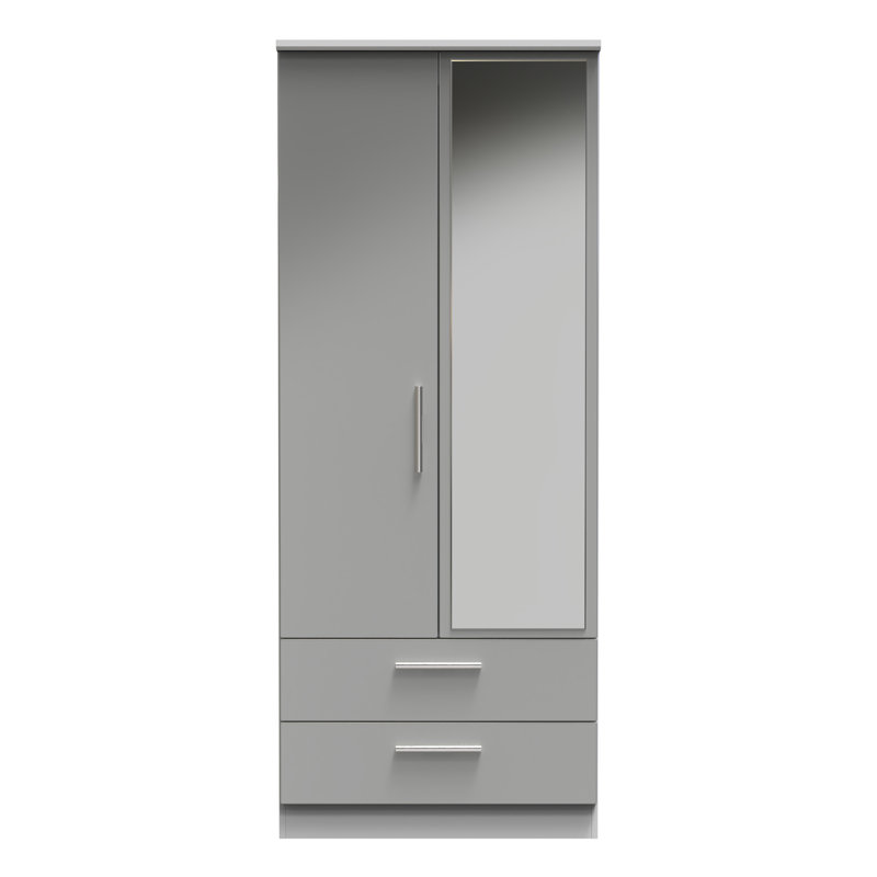 Borgeson 2 Door 2 Drawer Mirrored Robe, Grey Gloss/Grey