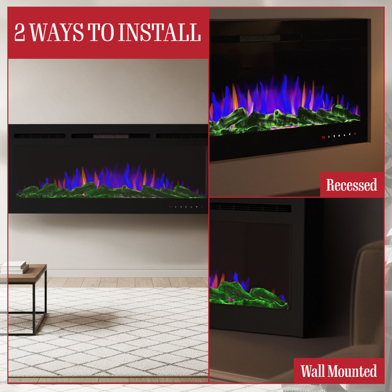 The Twillery Co. 60-Inch Wall Mounted Electric Fireplace - Heater with 3-Color LED Flames, 10 Ember Options, Adjustable Brightness, and Remote