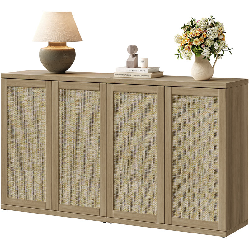 Consiglia 30.5" Bohemian-Inspired Rattan 2-Door Sideboard, Amber Oak, 2