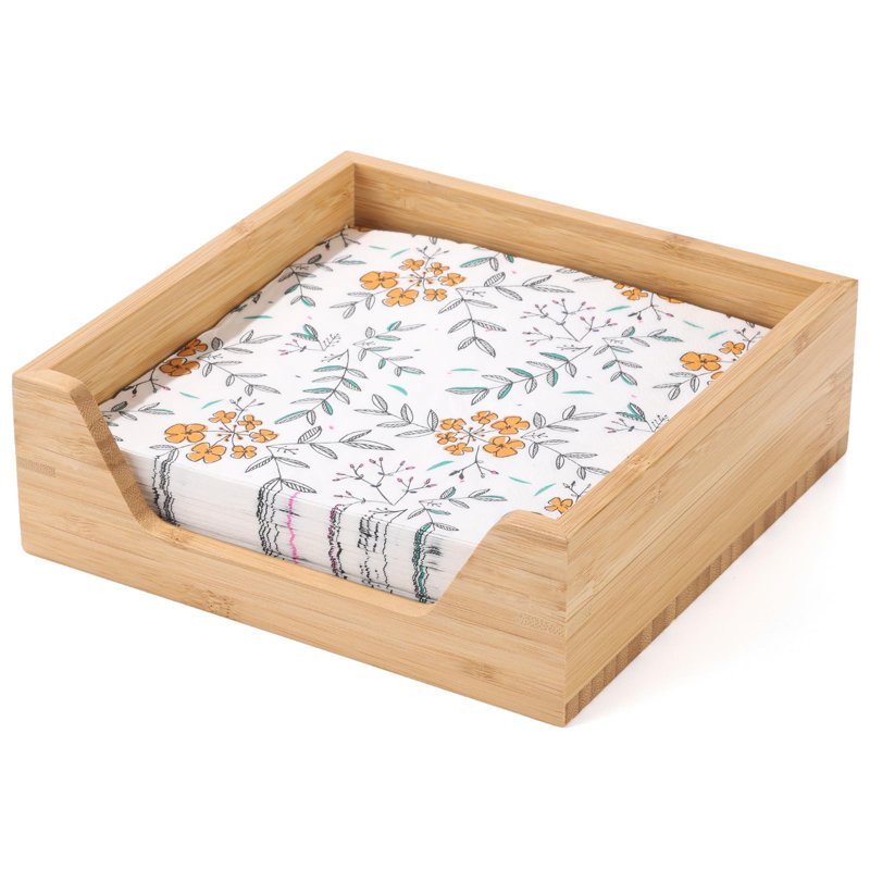 Porte-serviettes en bambou de 7,36 po x 7,36 po x 2,36 po pour table avec grande ouverture latérale