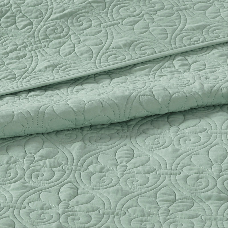 Reversible Bedspread Set With Antimicrobial Treatment, Oversized For Better Drape, Full Size, Green
