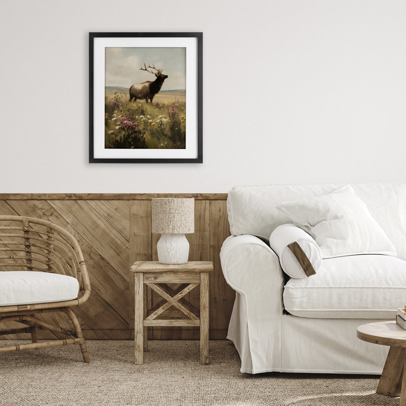 «Elk in the Wildflower Meadow», reproduction sous verre encadrée, design par Arlington Prints, 21 x 17