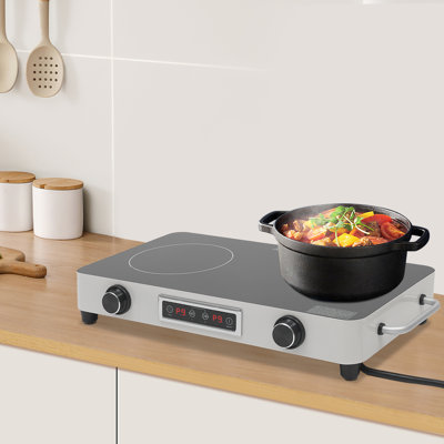 Double-Burner Electric Cooktop, Electric Stove Top With Knob Control, Electric Cooktop With Kids Lock & Timer