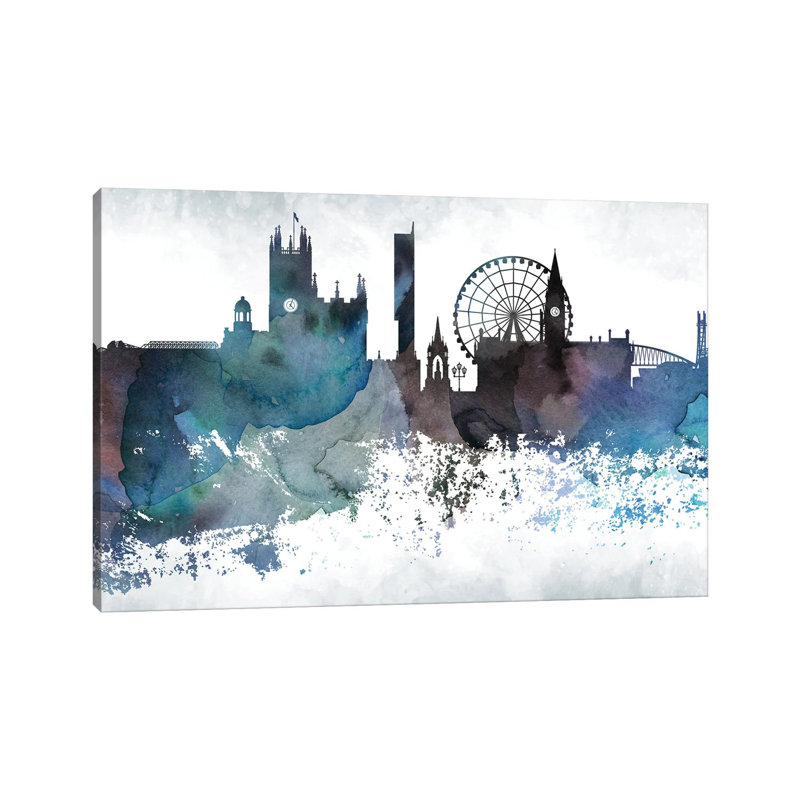 Manchester Bluish Skyline by WallDecorAddict - Wrapped Canvas Print, 20.32 cm H x 30.48 cm W