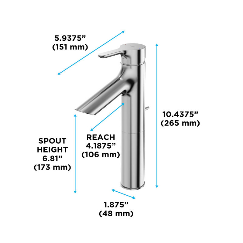 TOTO® TLS01304U#CP LB Series 1.2 GPM Single Handle Bathroom Faucet for Semi-Vessel Sink with Drain Assembly, Polished Chrome
