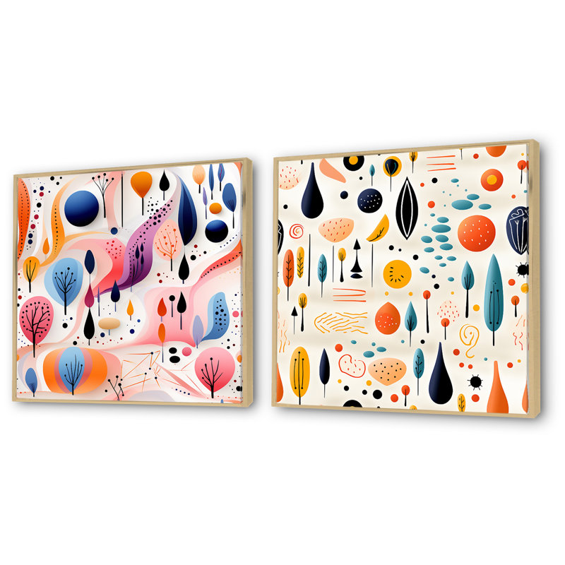Giovanni - Formes abstraites, ensemble de 2 reproductions d'art sur toile, Encadrement brun, H 36 po x l 73 po x P 1,5 po