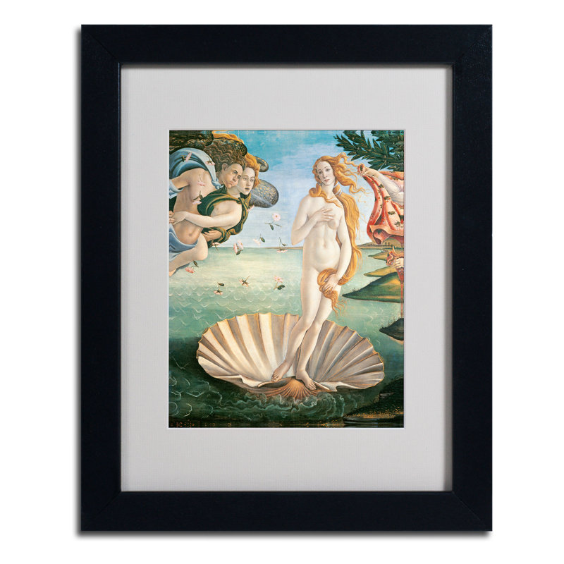 « naissance of venus 1484 », reproduction sur toile encadrée, H 14 po x l 11 po x P 0,5 po, Noir